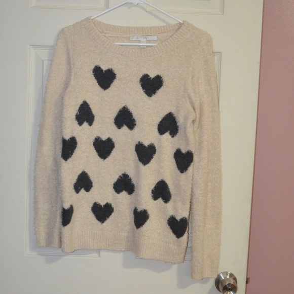 LC Lauren Conrad Sweaters - LC Lauren Conrad Heart Printed Fuzzy Sweater